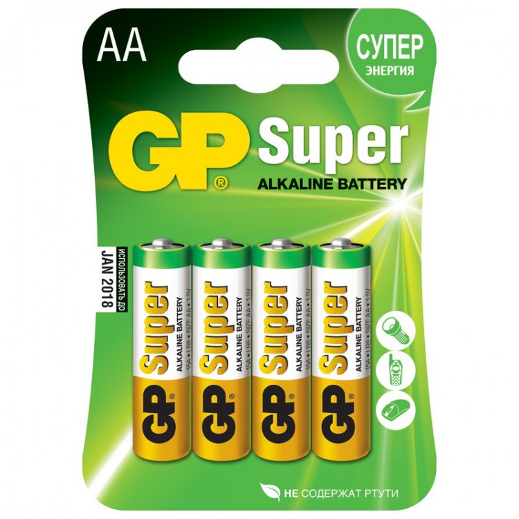 Батарейка алкалиновая GP Super 15А/тип АА (4шт. в блистере)
