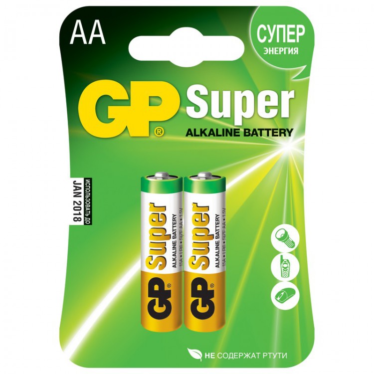 Батарейка алкалиновая GP Super 15А/тип АА (2шт. в блистере)