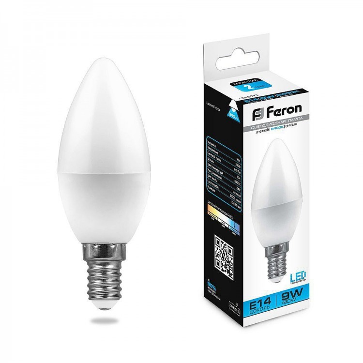 Лампа светодиодная Feron 7W свеча Е14 белый свет
