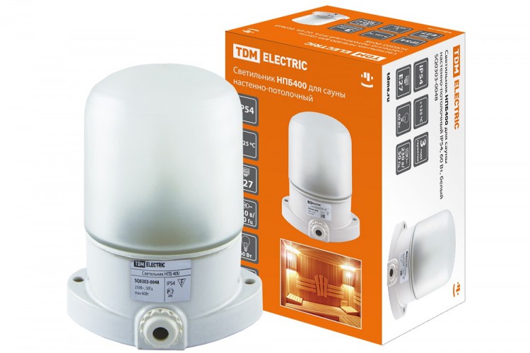 Светильник НПБ400 для сауны настенно-потолочный белый, IP54 60Вт TDM