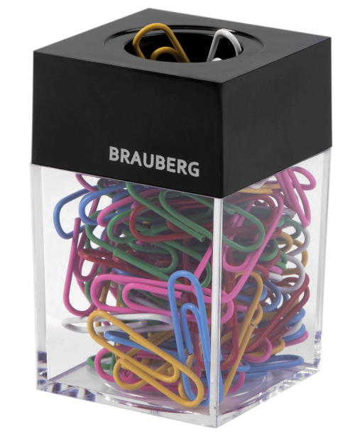 Скрепочница магнитная BRAUBERG со 100 цветными скрепками 28 мм,228401