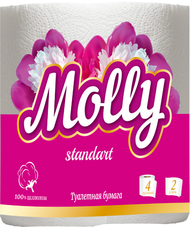 Бумага туалетная Molly standart 2-х сл. 4шт