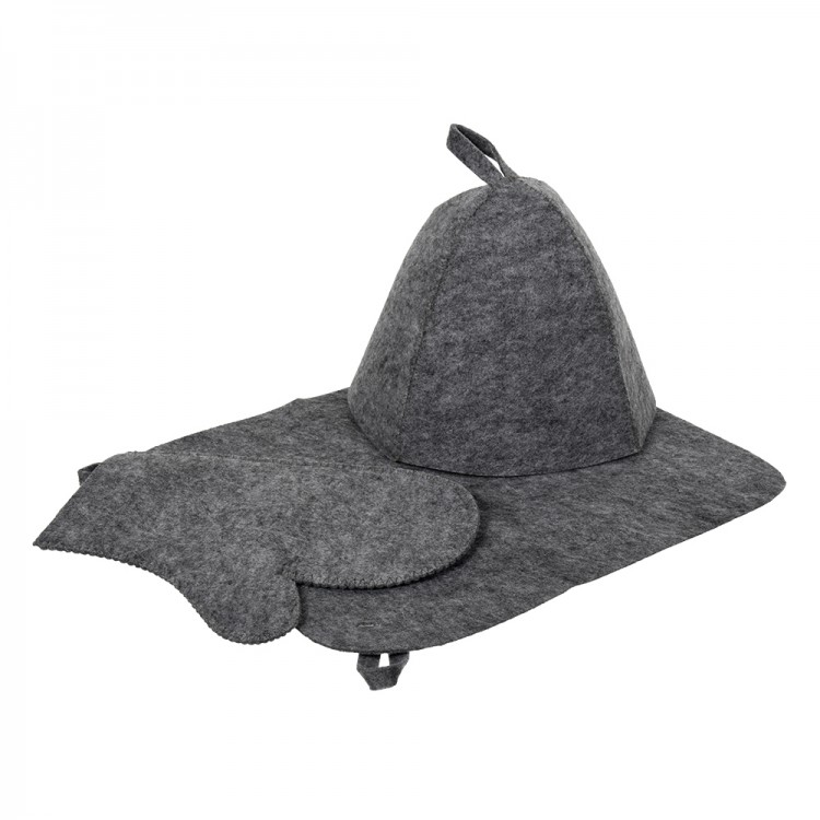 Набор подарочный 3 предмета (шапка, рукавица, коврик) серый