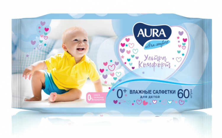 Салфетки влажные Aura Ultra comfort д/детей(60шт)