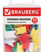 Булавки-флажки маркировочные BRAUBERG, цветные, 50 шт.,221537