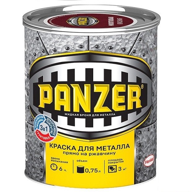 Краска для металла "PANZER" гладкая черная 0,75л
